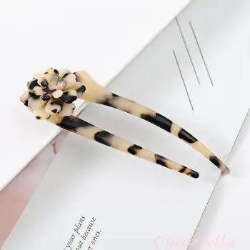 Kaplumbağa Sırtı Flower Fransız El Yapımı Lüks Asetat Kemik Topuz Tokası - Yeni Trend Topuz Çubuğu