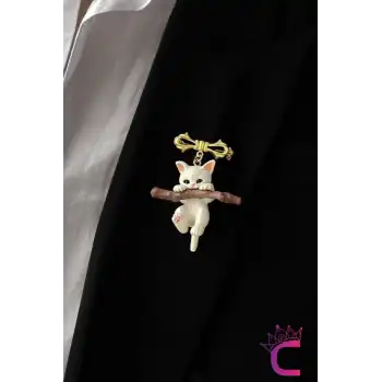 Karikatür Kedi Tasarım Broş - Arkadaşa Sevgiliye Hediyelik Çanta Elbise Ceket Yaka İğnesi Broşu
