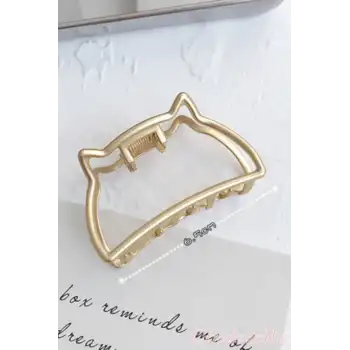Kedi Model Kadın Gold Metal Mandal Toka - Orta Boy Sıkı Toplayan Lüks Mandal Saç Tokası