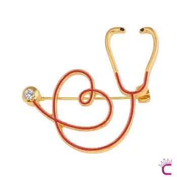 Kırmızı Steteskop Broş - Hediyelik Doktor Hemşire Sağlıkçı Ceket Yaka İğnesi Rozeti Meslek Broşu