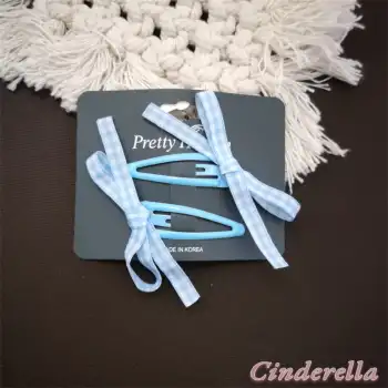 Kore Tarzı Kurdele Fiyonk Model Çıt Çıt Toka Seti Açık Mavi - Yeni Sezon Aksesuar Çıtçıt Saç Tokası