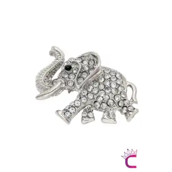 Kristal Taşlı Tasarım Fil Broş Gümüş Renk - Çanta Elbise Ceket Yaka İğnesi Broş Rozeti