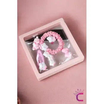 Kt Cat 6lı Özel Kutulu Hediyelik Kız Çocuk Toka Seti - Pembe Çıtçıt Pens Lastikli Bebek Saç Tokası