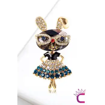 Lady Rabbit Özel Tasarım Taşlı Kadın Broş - Hediyelik Öğretmen Öğrenci Ofis İş Arkadaşı Yaka İğnesi