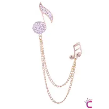 Müzik Notası Zirkon Taşlı Zincirli Broş Gold - Hediyelik Damat Yaka Zinciri Ceket Kıyafet İğnesi