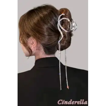 Özel Kristal Taşlı Sarkıt Model Büyük Boy Metal Mandal Toka - Kadın Yeni Sezon Mandallı Saç Tokası