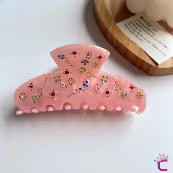 Özel Tasarım Çiçekli İşlemeli Taşlı Asetat Kemik Mandal Toka 10 cm - Kadın Hediyesi Saç Topuz Tokası