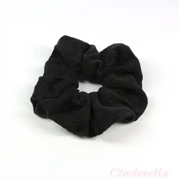 Pamuklu Yumuşak Kumaş Kadın Büyük Scrunchie Toka Siyah - Rahat Simit Lastik Saç Tokası