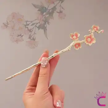 Pembe Çiçek Tomurcuk Tasarım Japon Topuz Çubuğu 18cm - Kadın Metal Saç Topuz Tokası Çubuk Toka