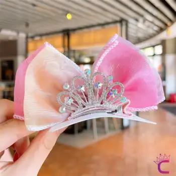 Pembe Tonlu Yıldızlı Zirkon Taşlı Kız Çocuk Prenses Tacı Pens Toka Parti Doğum Günü Taç Saç Tokası