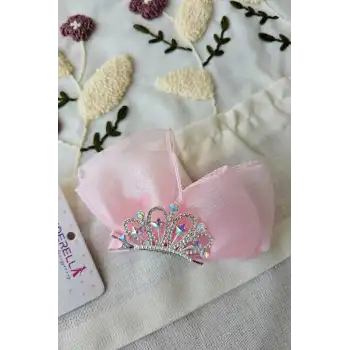 Pembe Yıldızlı Zirkon Taşlı Kız Çocuk Prenses Tacı Pens Toka - Zarif Şık Parti Doğum Günü Saç Tokası