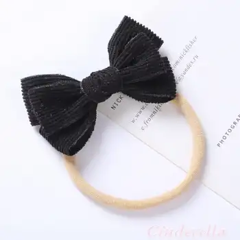 Yumuşak Rahat Çizgili Fiyonklu Bebek Bandana Siyah - Kız Çocuk Kurdeleli Yenidoğan Saç Bandanası