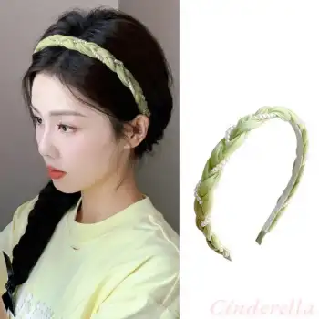 Sarmaşık İnci Tasarım Yumuşak Kadın Tacı Yeşil - İncili Hafif Esnek Taç Saç Bandı