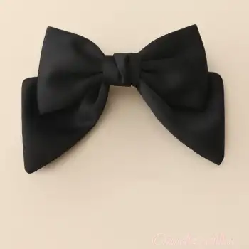 Saten Klasik Model Büyük Fiyonk Otomatik Toka Siyah - Zarif Fiyonklu Kurdele Kadın Saç Tokası