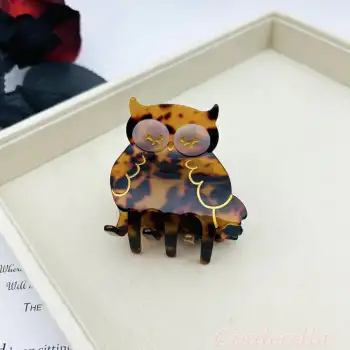 Sevimli Baykuş Model Lüks Asetat Kemik Mandal Toka 6cm - Kadın Aksesuar Mandallı Saç Tokası