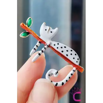 Sevimli Beyaz Kedi Broş - Kedili Hediyelik Aksesuar Çanta Şapka Elbise Ceket Yaka İğnesi Broşu