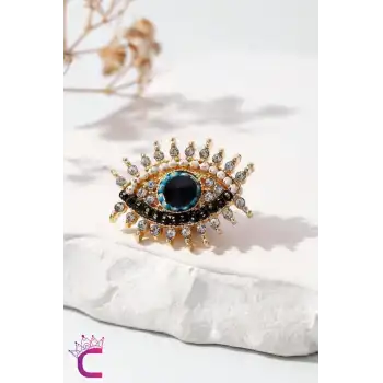 Siyah Zümrüt Taşlı Nazar Boncuklu Göz Tasarım Broş - Kadın Hediyelik Ceket Yaka İğnesi Broş Aksesuar