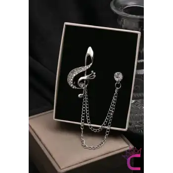 Sol Anahtarı Müzik Notalı Tasarım Zirkon Taşlı Broş - Hediye Öğretmen Broşu Elbise Yaka İğnesi Broş