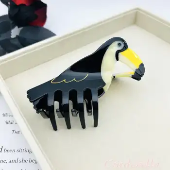 Tukan Kuşu Model Lüks Asetat Kemik Büyük Mandal Toka 11.5cm - Bahar Sezonu Kadın Mandallı Saç Tokası