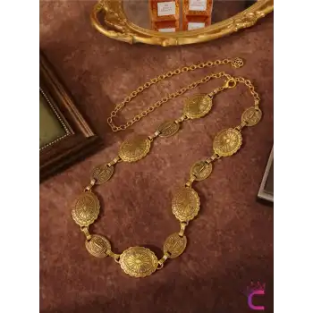 Vintage Geometrik Desenli Antik Gold Bel Zinciri Kolyesi - Ayarlanabilir Pantolon Etek Vücut Kemeri