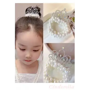 Yeni Trend Prenses Taç İncili Lastikli Elastik Topuz Tokası - Kız Çocuk Zarif Şık Doğum Günü Tokası