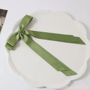 Yeşil Çift Kuyruklu Fiyon Model Pens Toka - Kurdele Fiyonklu Klipsli Pens Saç Tokası