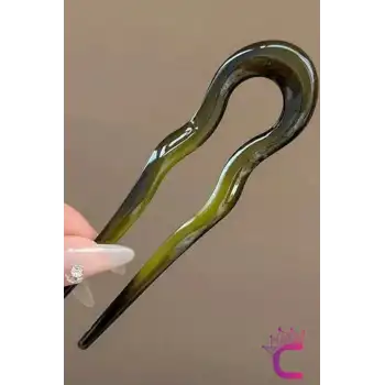 Yeşil Geometrik Tasarım Asetat Kadın Saç Topuz Tokası 12.5 cm - Çubuk Toka Saç Çubuğu Aksesuar