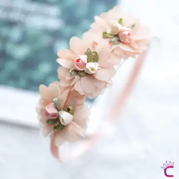 Zarif Çiçekli Yumuşak Kız Bebek Bandana Somon Pembe Tonlu - Doğum Günü Saç Bandı Yenidoğan Tokası