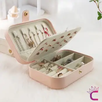 Zarif Takı Mücevher Saklama Kutusu 16x12cm Deri Pembe - Bölmeli Küpe Yüzük Kolye Kutusu Organizer