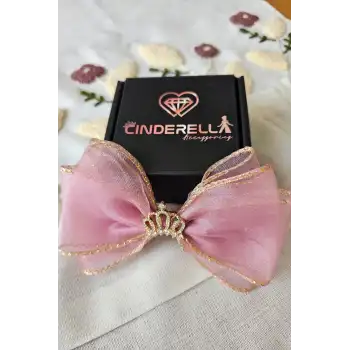 Zirkon Taşlı Gold Detaylı Kız Çocuk Pembe Prenses Tacı Pens Toka - Parti Doğum Günü Saç Tokası