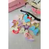 10lu Çantalı Yumuşak Acıtmaz Havlu Lastikli Simli Kelebekli Kız Çocuk Bebek Lastik Saç Toka Seti
