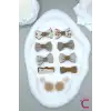 10lu Hediyelik Çanta Kutulu Bebek Toka Seti Kahve Ton - Yumuşak Kaplamalı Kız Çocuk Pens Saç Tokası