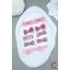10lu Çanta Kutulu Hediyelik Kız Bebek Kurdele Fiyonk Toka Seti Pembe - Çocuk Astarlı Pens Saç Tokası