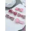 10lu Çanta Kutulu Hediyelik Kız Bebek Kurdele Fiyonk Toka Seti Pembe - Çocuk Astarlı Pens Saç Tokası