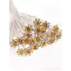 10lu Mini Kristal Taşlı Çiçek Tasarım Firkete Toka Gold - Düğün Gelin Saç Aksesuarı Topuz Tokası