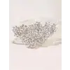 10lu Mini Kristal Taşlı Çiçek Tasarım Firkete Toka Gümüş - Düğün Nikah Saç Aksesuarı Topuz Tokası