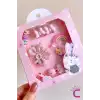 10lu Özel Tasarım Hediyelik Kutulu Bebek Toka Seti Pembe - Kız Çocuk Lastik Çıtçıt Pens Saç Tokası