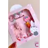 10lu Özel Tasarım Hediyelik Kutulu Kız Bebek Toka Seti - Gökkuşağı Tavşan Kurdele Fiyonk Saç Tokası