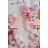 10lu Pembe Kız Bebek Astarlı Pens Toka Seti - İncili Fiyonk Kurdeleli Tüllü Çiçekli Saç Tokası