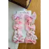 10lu Pembe Kız Bebek Astarlı Pens Toka Seti - İncili Fiyonk Kurdeleli Tüllü Çiçekli Saç Tokası