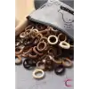 100lü Günlük Kahve Tonlu Çantalı Küçük Lastik Toka Seti - Kız Çocuk Yumuşak Lastikli Saç Tokası