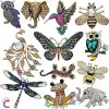 12li Zirkon Taşlı Tasarım Broş Seti - Arı Baykuş Tavus Kuşu Kurbağa Kelebek Fil Yusufçuk Kertenkele