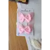 2li Bebek Pembe Simli İncili Taşlı Fiyonk Kelebek Toka Seti 8cm - Çocuk Kelebekli Pens Saç Tokası