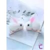 2li Beyaz Tavşanlı Yumuşak Astarlı Klips Toka Seti - Kız Bebek Çocuk Klipsli Pens Saç Tokası