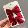 2li Çocuk Saten Fiyonk Toka Seti Bordo - Kurdele Fiyonklu Klips Pens Saç Tokası