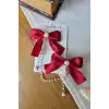 2li İncili Sallantılı Kırmızı Fiyonk Pens Toka Seti - Zarif Kız Çocuk Kurdeleli Fiyonklu Saç Tokası