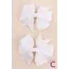 2li Kız Çocuk Grogren Saten Fiyonk Toka Seti Beyaz - Fiyonklu Kurdele Klips Pens Saç Tokası