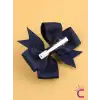 2li Kız Çocuk Grogren Saten Fiyonk Toka Seti Lacivert - Fiyonklu Kurdele Klips Pens Saç Tokası