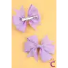 2li Kız Çocuk Grogren Saten Fiyonk Toka Seti Lila Renk - Fiyonklu Kurdele Klips Pens Saç Tokası