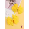 2li Kız Çocuk Grogren Saten Fiyonk Toka Seti Sarı - Fiyonklu Kurdele Klips Pens Saç Tokası